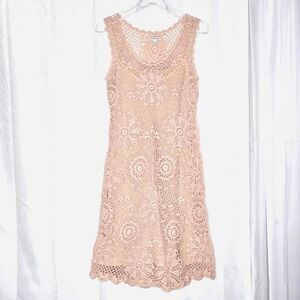 Boston Proper 2 pc Dusty Rose Lace Crochet Sleeveless Dress & Nude Under Slip